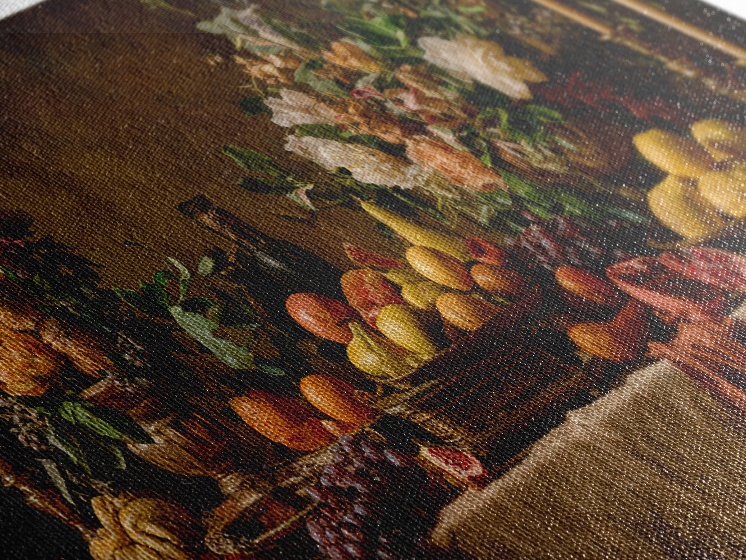 Lavish Banquet Fruit Composition Framed Canvas Print, Baroque Art, Neutral Decor, Living Room Decor, Fine Art, Ornate, BAO-2x1-16
