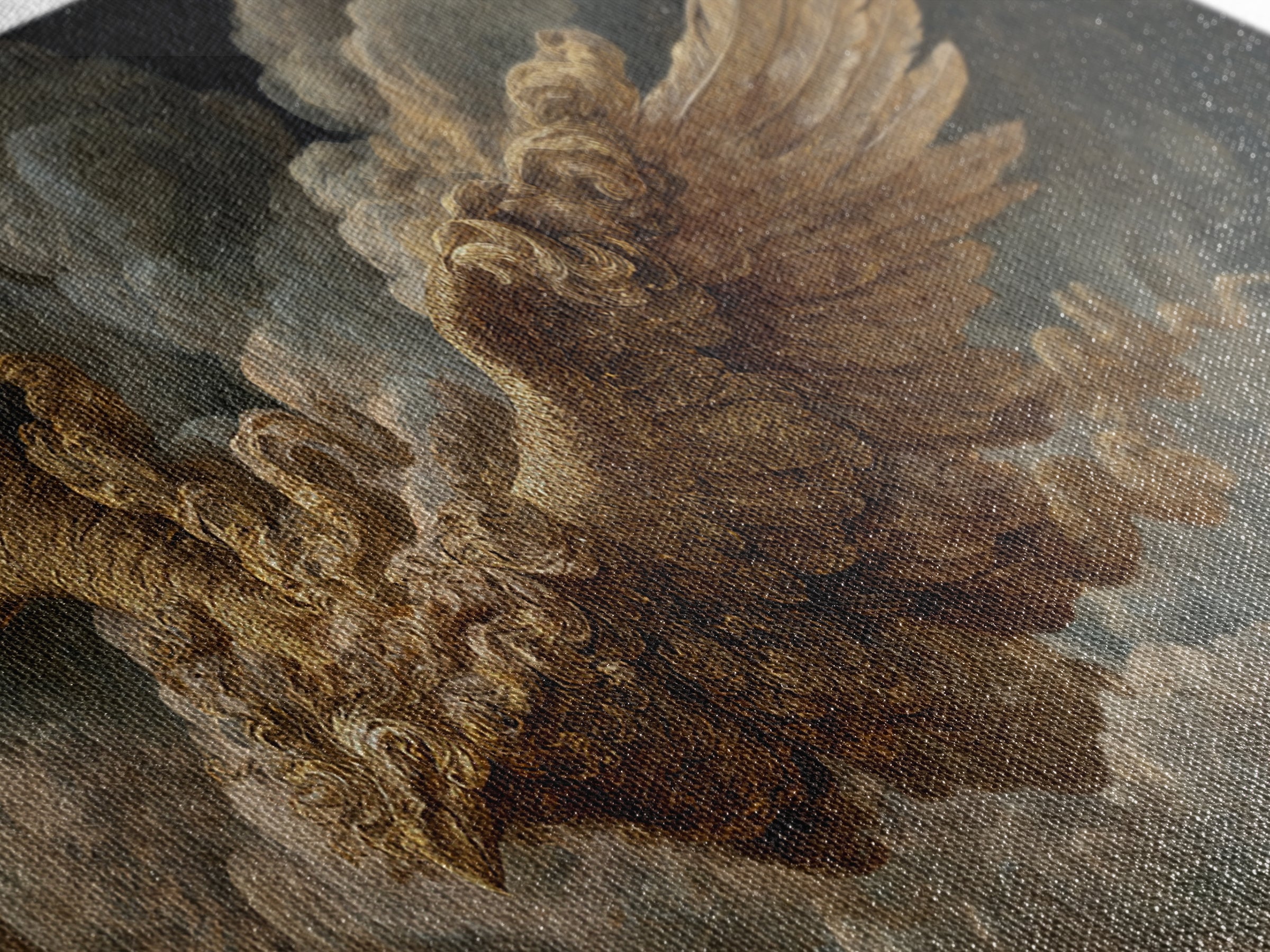 Gilded Angel Wings Emerging from Storm Clouds Canvas Print, Baroque Art, Baroque, Living Room Decor, Abstract Art, Ornate, BAO-2x1-2
