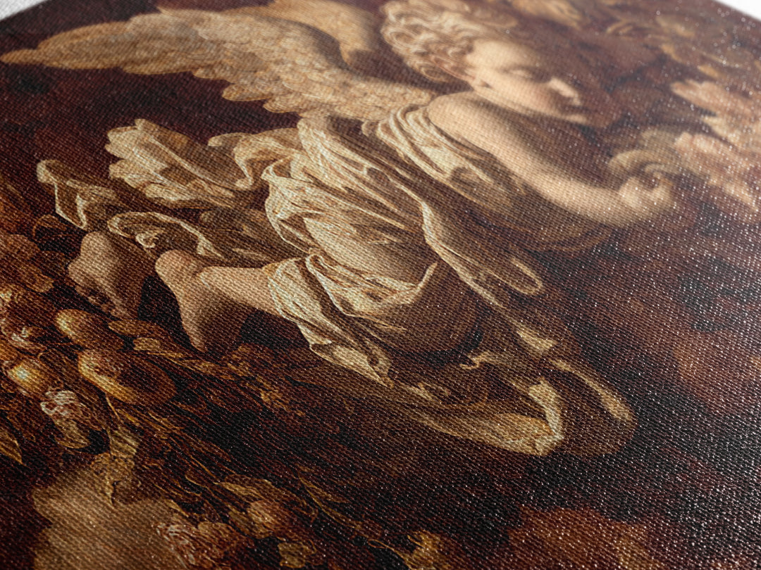 Ornate Cherub Figure Surrounded by Clouds and Canvas Print, Baroque Art, Art Nouveau Decor, Living Room Decor, Fine Art, Ornate, BAO-2x1-22