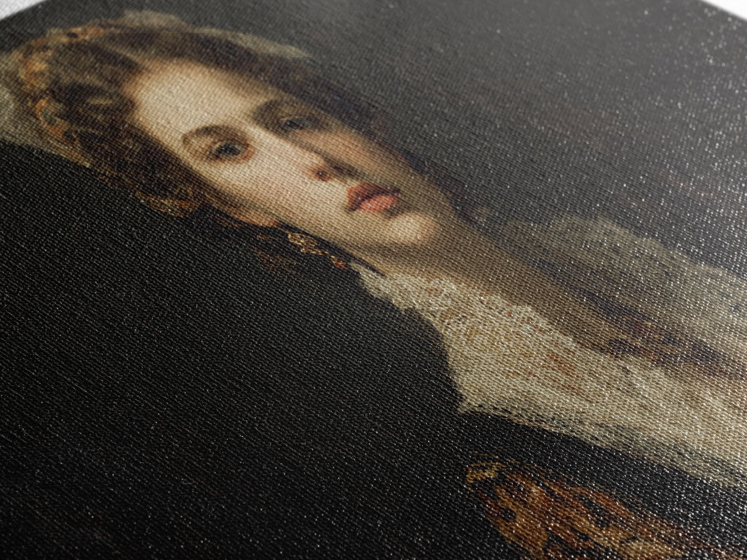 Classical Portrait with Lace Collar and Jewel Framed Canvas Print, Baroque Art, Oil Painting, Living Room Decor, Ornate, BAO-2x1-3