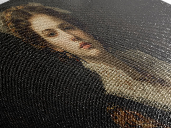 Classical Portrait with Lace Collar and Jewel Framed Canvas Print, Baroque Art, Oil Painting, Living Room Decor, Ornate, BAO-2x1-3