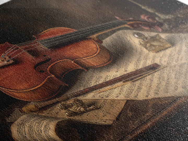 Baroque Violin and Sheet Music Still Life Canvas Print, Baroque Art, Art, Living Room Decor, Fine Art, Ornate, Modern Wall Art, BAO-2x1-31