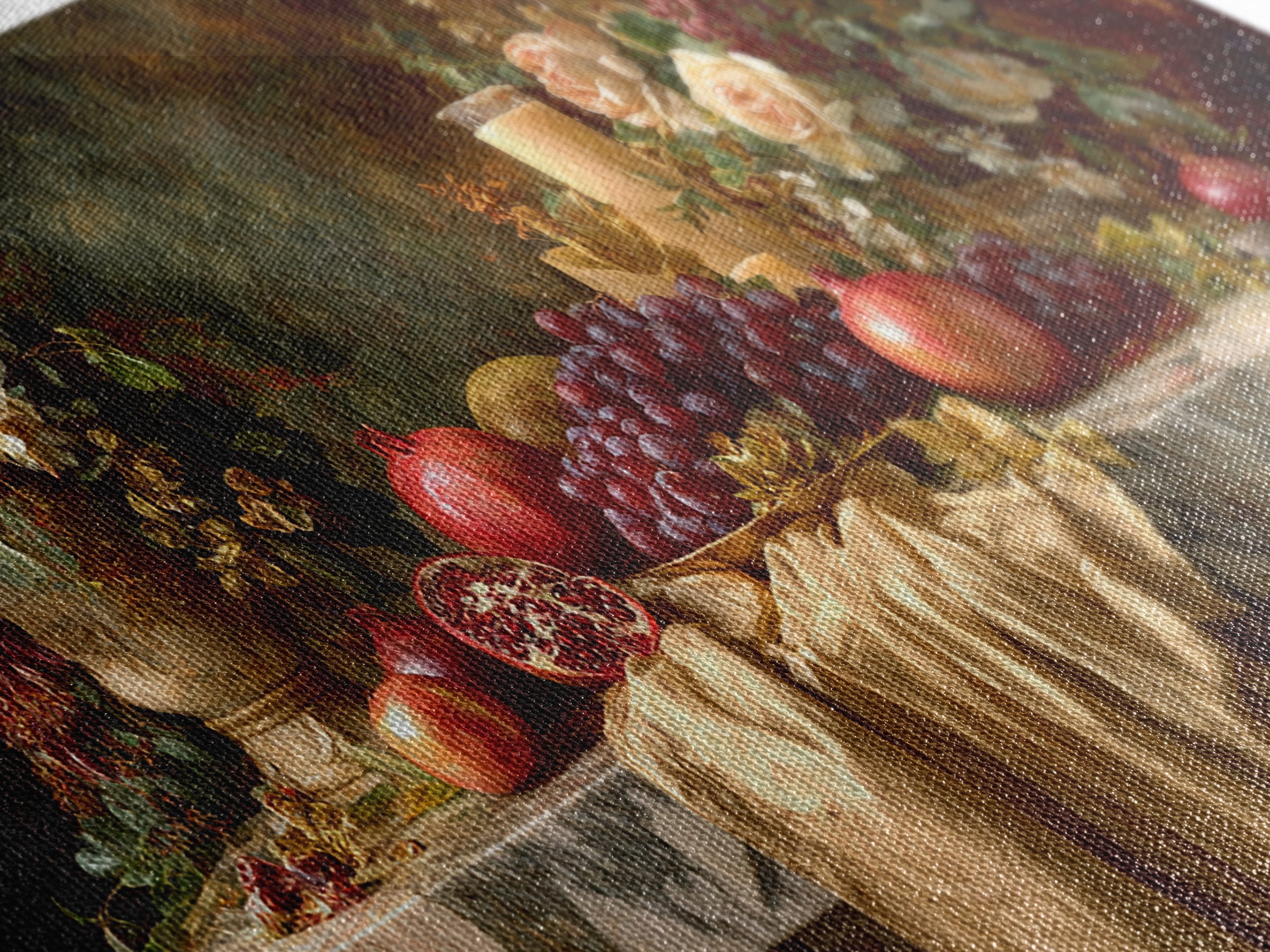 Pomegranate and Grapes on a Marble Ledge Canvas Print, Baroque Art, Statement Artwork, Living Room Decor, Fine Art, Ornate, BAO-2x1-4