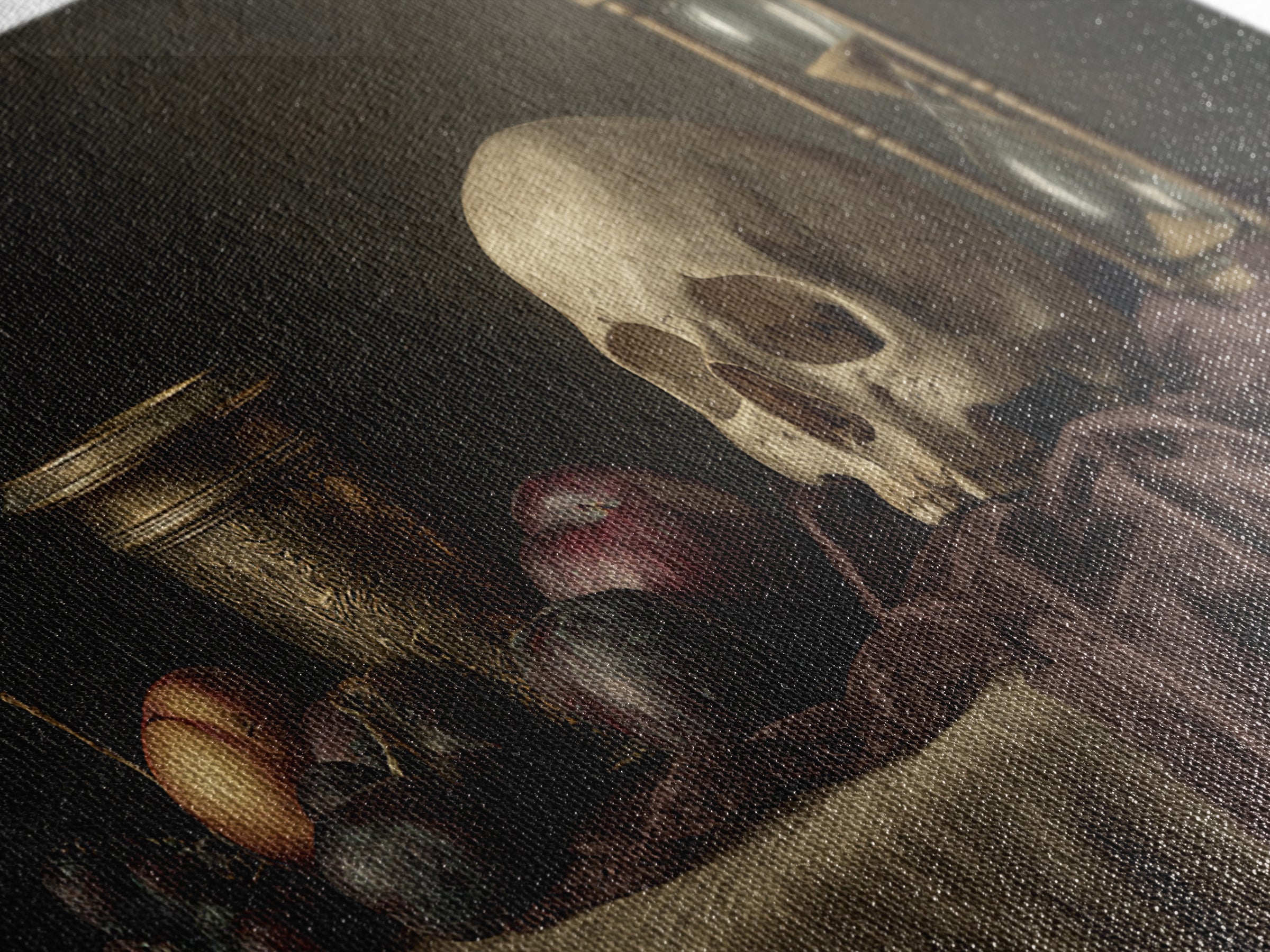 Skull and Hourglass Vanitas Still Life Canvas Print, Baroque Art, Luxury Decor, Living Room Decor, Ornate, Oil Painting, BAO-2x1-49