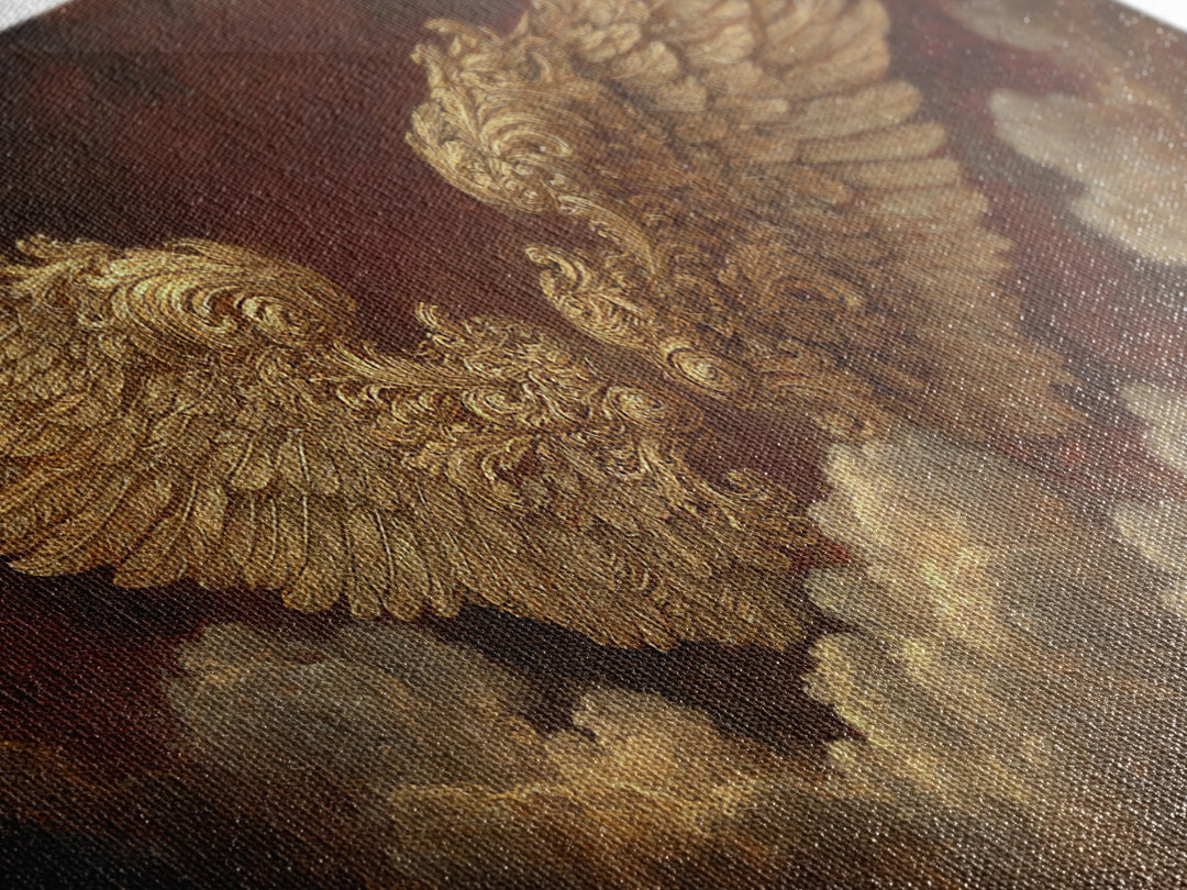 Gilded Angel Wings Emerging from Storm Clouds Framed Canvas Print, Baroque Art, Modern Decor, Living Room Decor, Ornate, BAO-2x1-50
