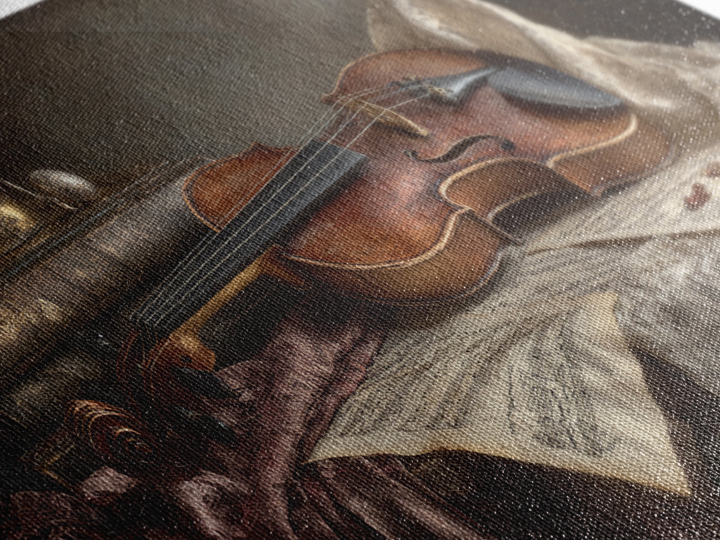 Baroque Violin and Sheet Music Still Life Framed Canvas Print, Baroque Art, Digital Wall Art, Living Room Decor, Ornate, BAO-2x1-55