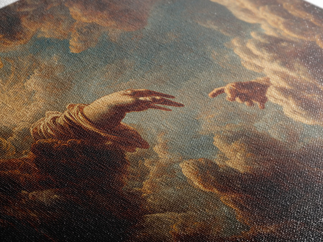 Angelic Hand Reaching Through Clouds Framed Canvas Print, Baroque Art, Boho Decor, Living Room Decor, Abstract Art, Ornate, BAO-2x1-65