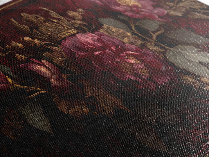 Dark Red Velvet Framed Canvas Print, Baroque Art, Dark Academia Art, Living Room Decor, Fine Art, Ornate, Modern Decor, BAO-2x1-67