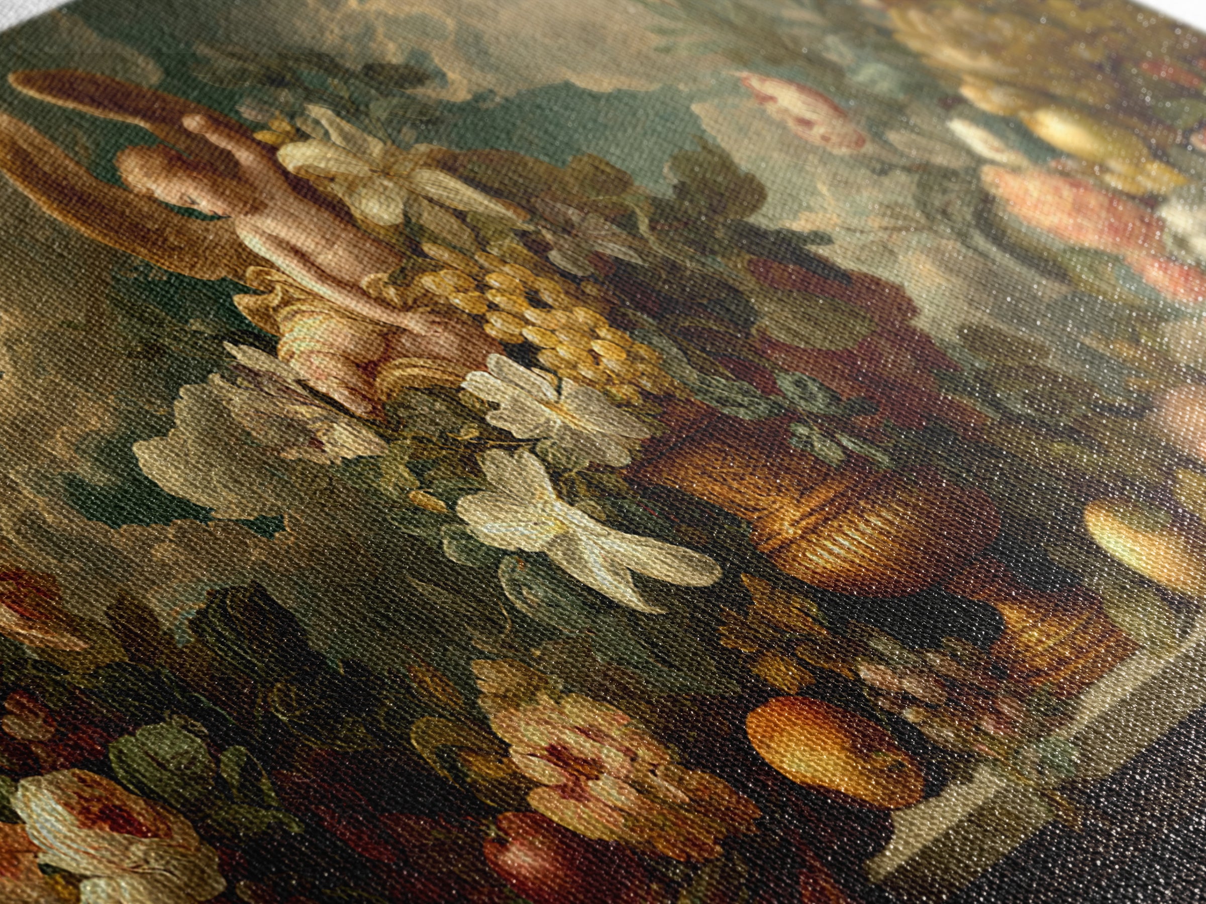 Ornate Cherub Figure Surrounded by Clouds and Canvas Print, Baroque Art, Luxury Decor, Living Room Decor, Fine Art, Ornate, BAO-2x1-70