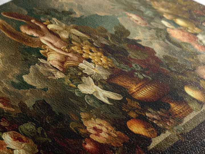 Ornate Cherub Figure Surrounded by Clouds and Canvas Print, Baroque Art, Luxury Decor, Living Room Decor, Fine Art, Ornate, BAO-2x1-70