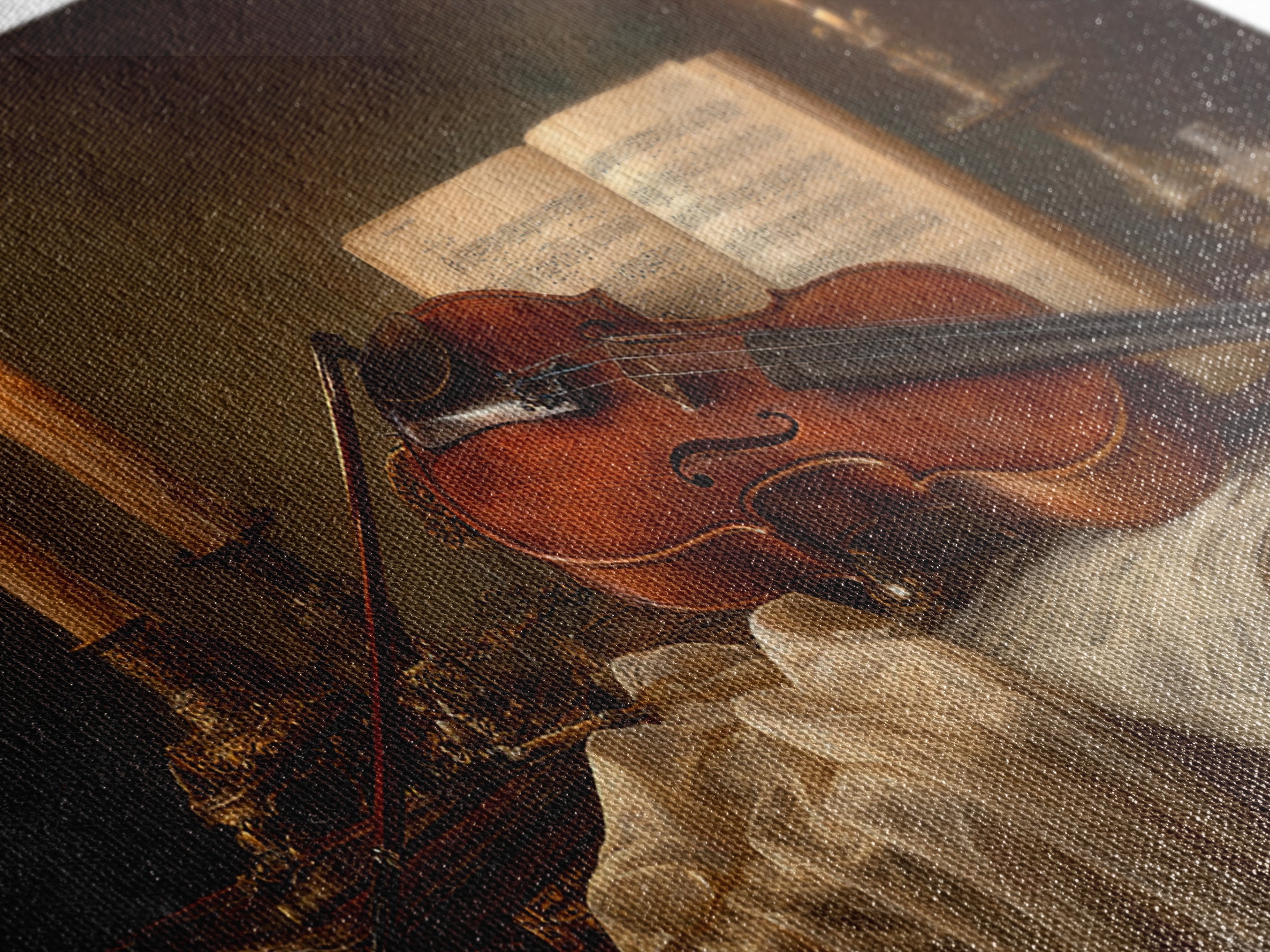Baroque Violin and Sheet Music Still Life Framed Canvas Print, Baroque Art, Eclectic Wall Art, Living Room Decor, Ornate, BAO-2x1-79