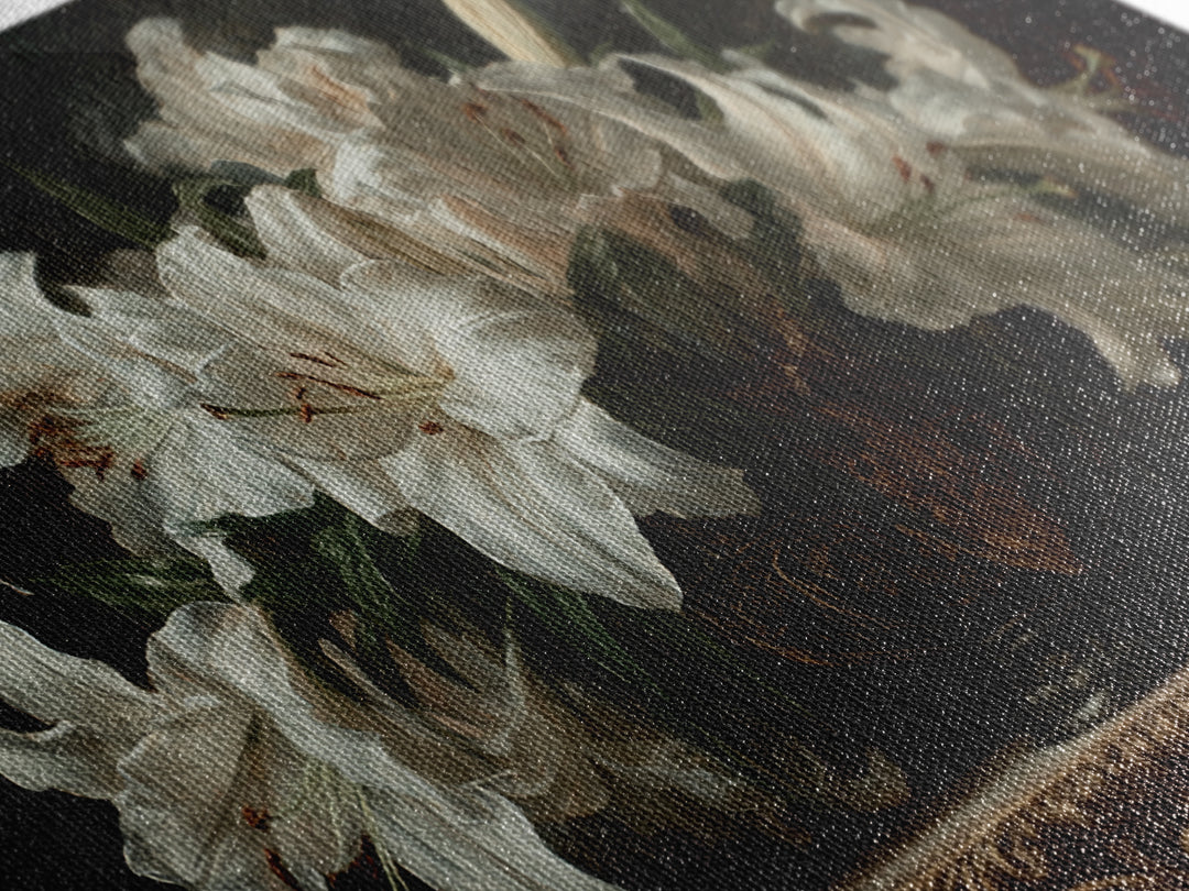 Dramatic White Lilies Framed Canvas Print, Baroque Art, Modern Wall Art, Living Room Decor, Fine Art, Ornate, Feminist Art, BAO-2x1-80
