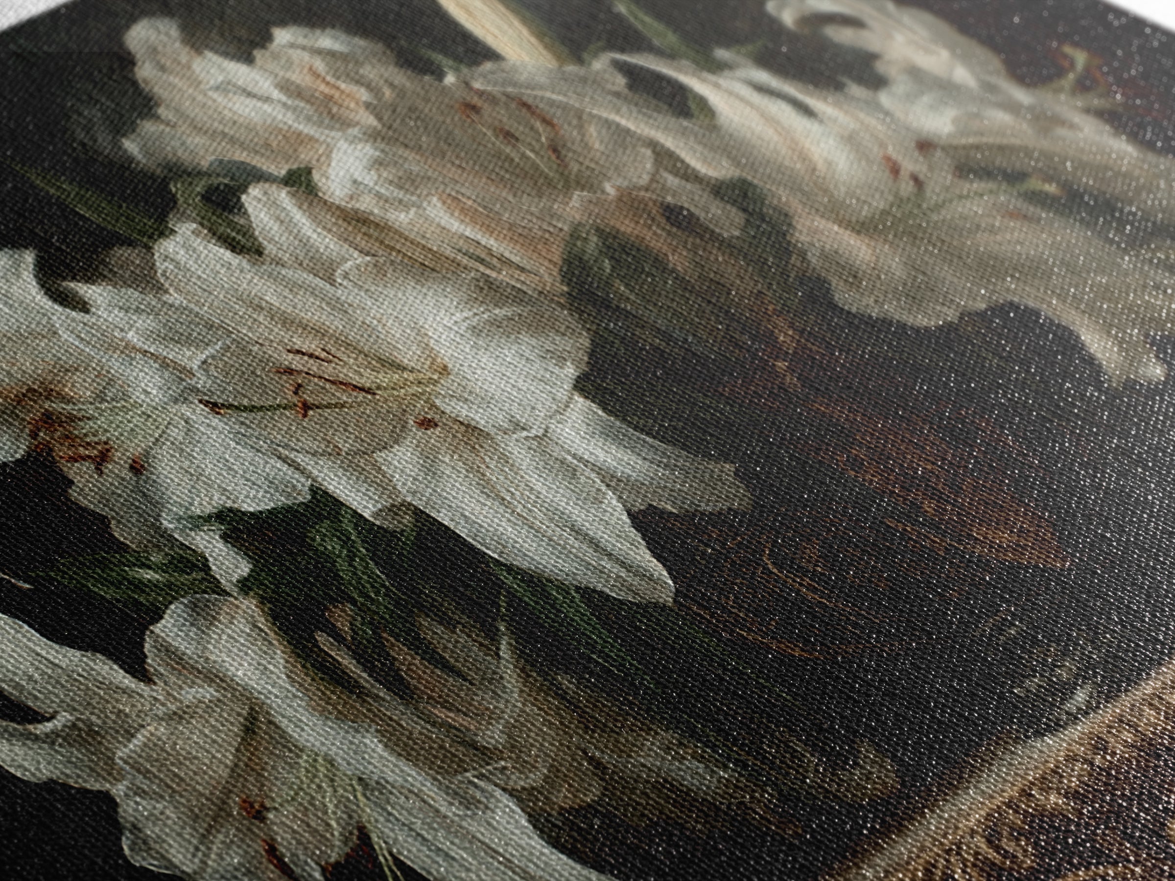 Dramatic White Lilies Framed Canvas Print, Baroque Art, Modern Wall Art, Living Room Decor, Fine Art, Ornate, Feminist Art, BAO-2x1-80