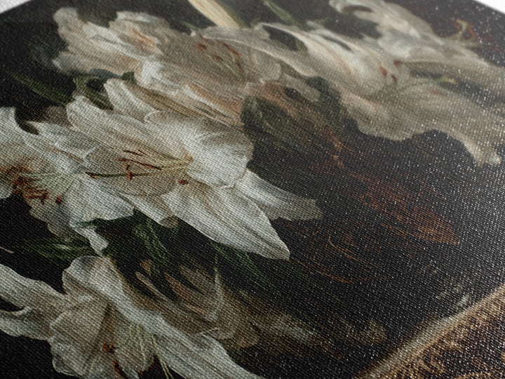 Dramatic White Lilies Framed Canvas Print, Baroque Art, Modern Wall Art, Living Room Decor, Fine Art, Ornate, Feminist Art, BAO-2x1-80