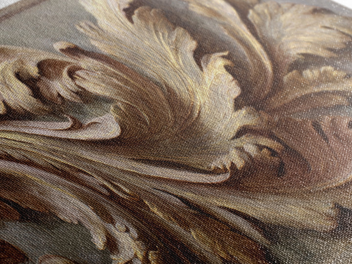 Carved Acanthus Leaf Ornament Study Framed Canvas Print, Baroque Art, Boho Decor, Living Room Decor, Oil Painting, Ornate, BAO-2x1-83