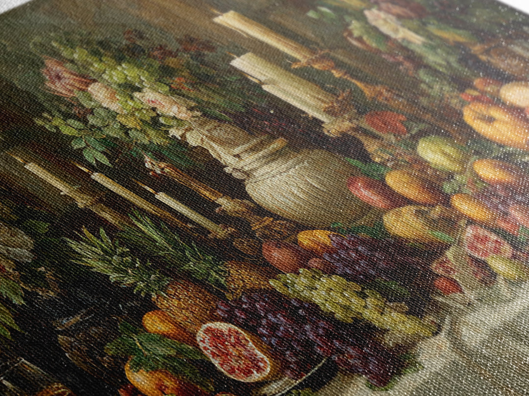 Lavish Banquet Fruit Composition Framed Canvas Print, Baroque Art, Whimsical Decor, Living Room Decor, Fine Art, Ornate, BAO-2x1-88