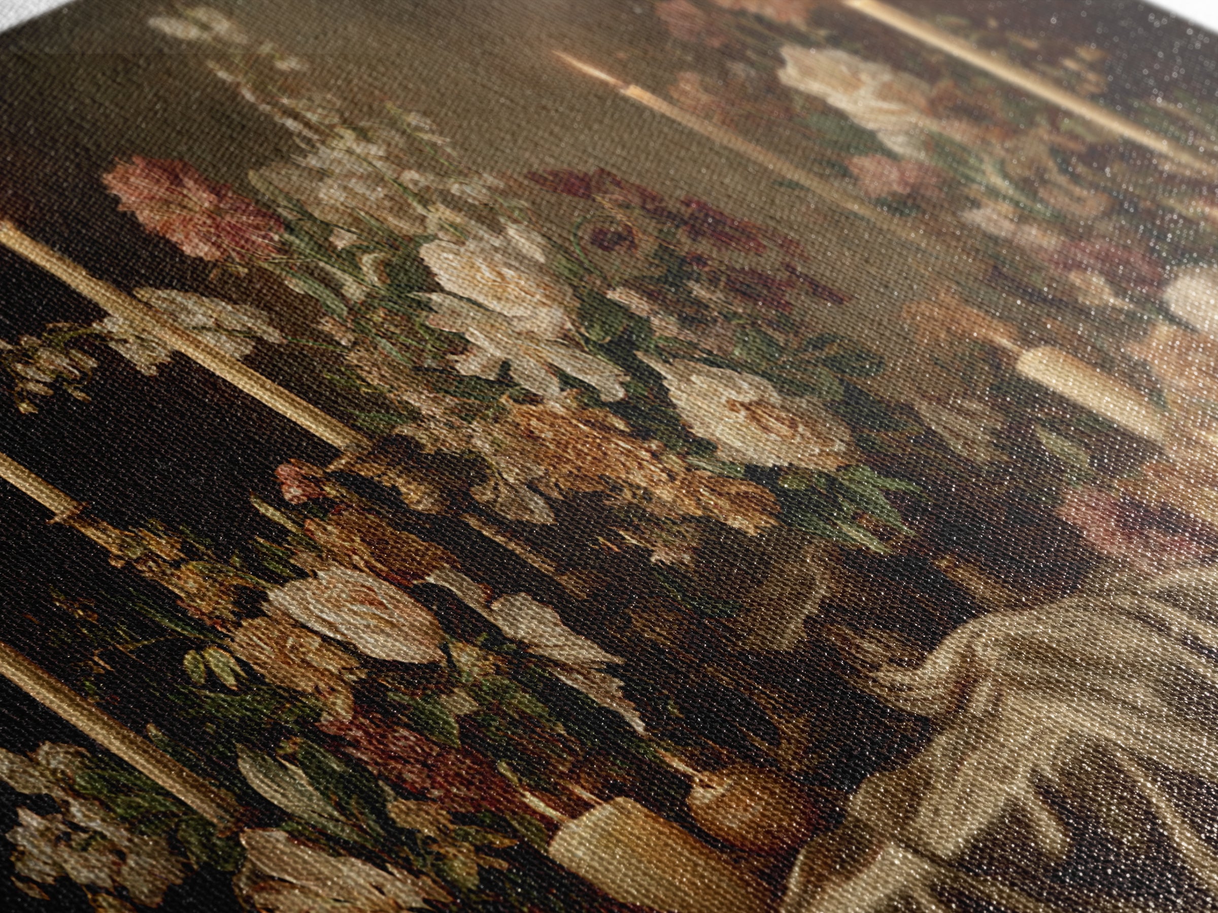 Velvet Drapery with Pearls Flowers and Candlelight Canvas Print, Baroque Art, Maximalist Decor, Living Room Decor, Ornate, BAO-2x1-95