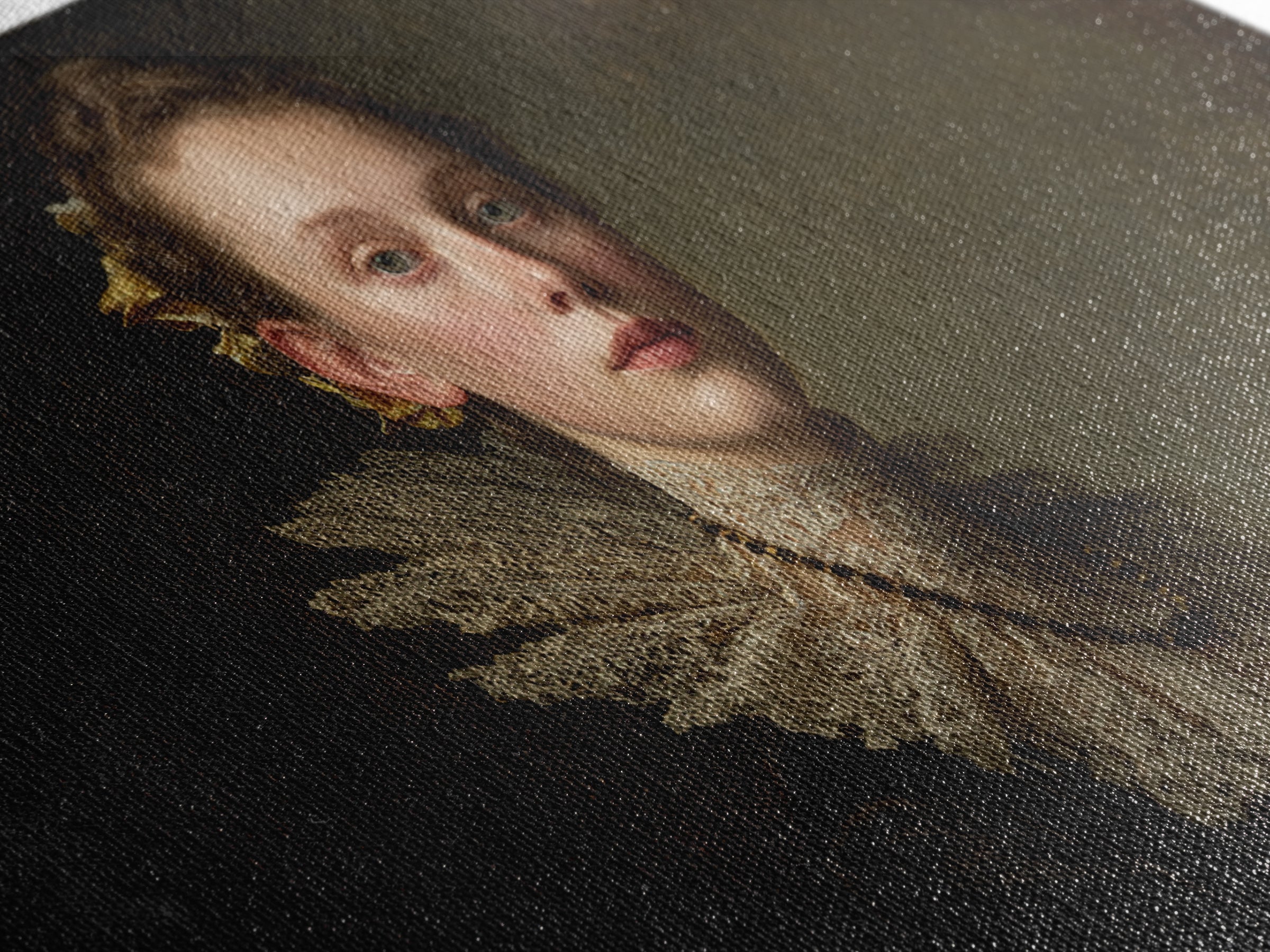 Classical Portrait with Lace Collar and Jewel Framed Canvas Print, Baroque Art, Oil Painting, Living Room Decor, Ornate, BAO-2x1-99
