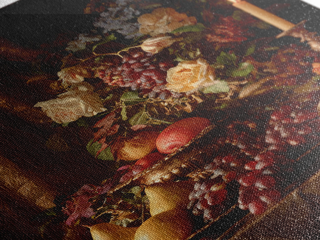 Lavish Banquet Fruit Composition Framed Canvas Print, Baroque Art, Eclectic Wall Art, Living Room Decor, Fine Art, Ornate, BAO-2x3-100