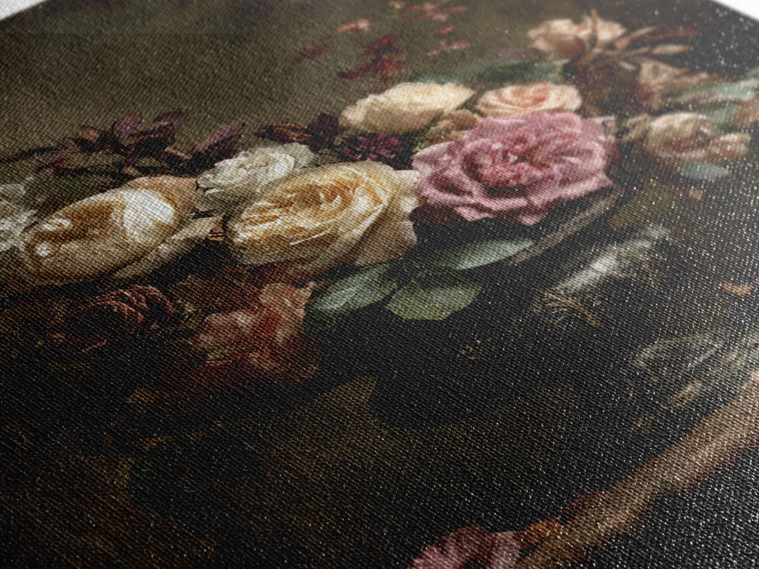 Dark Floral Arrangement Framed Canvas Print, Baroque Art, Feminist Art, Living Room Decor, Fine Art, Ornate, Luxury Decor, BAO-2x3-12