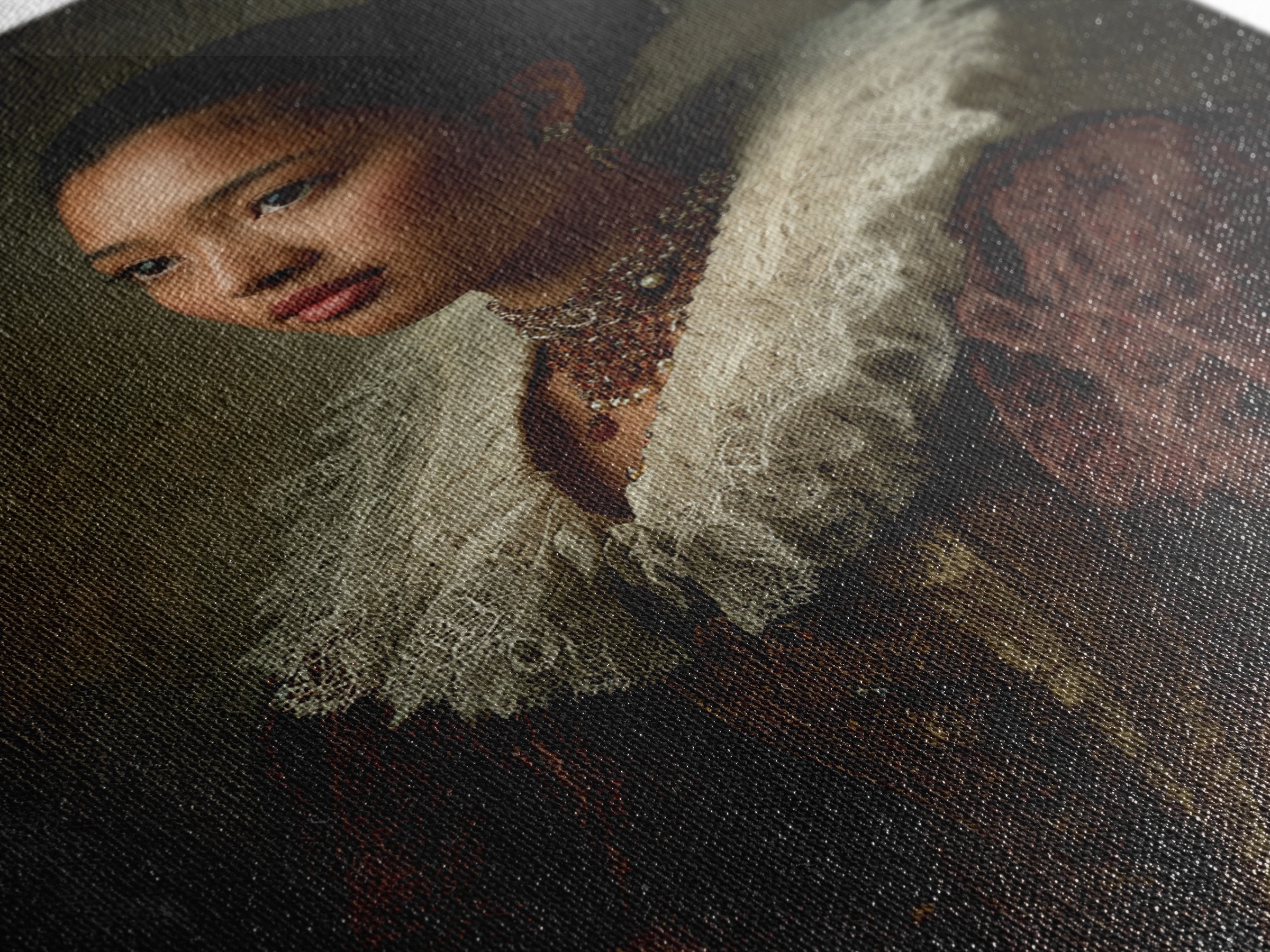 Classical Portrait with Lace Collar and Jewel Canvas Print, Baroque Art, Dark Academia Decor, Living Room Decor, Ornate, BAO-2x3-15