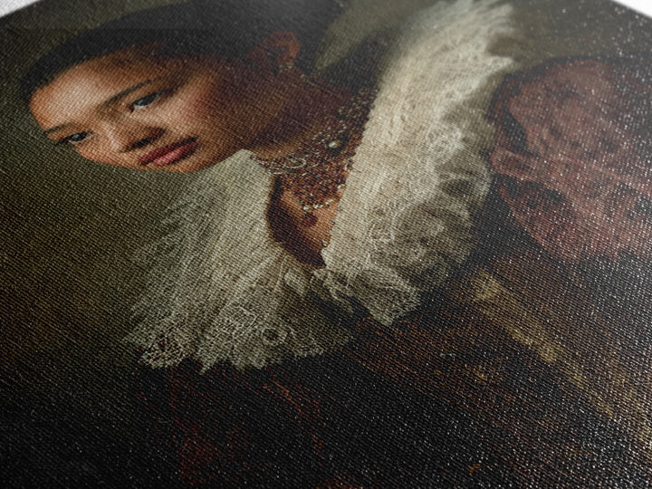 Classical Portrait with Lace Collar and Jewel Canvas Print, Baroque Art, Dark Academia Decor, Living Room Decor, Ornate, BAO-2x3-15