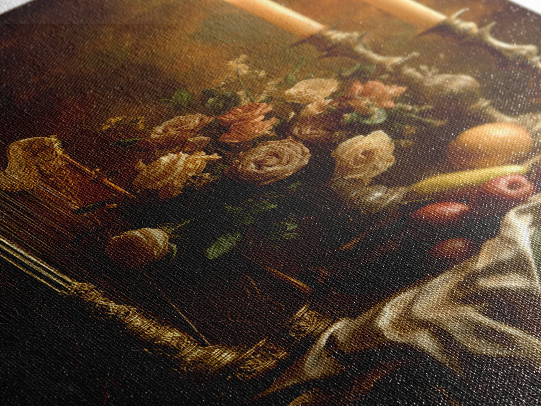 Golden Harp and Roses Framed Canvas Print, Baroque Art, Maximalist Wall Art, Living Room Decor, Abstract Art, Ornate, BAO-2x3-26
