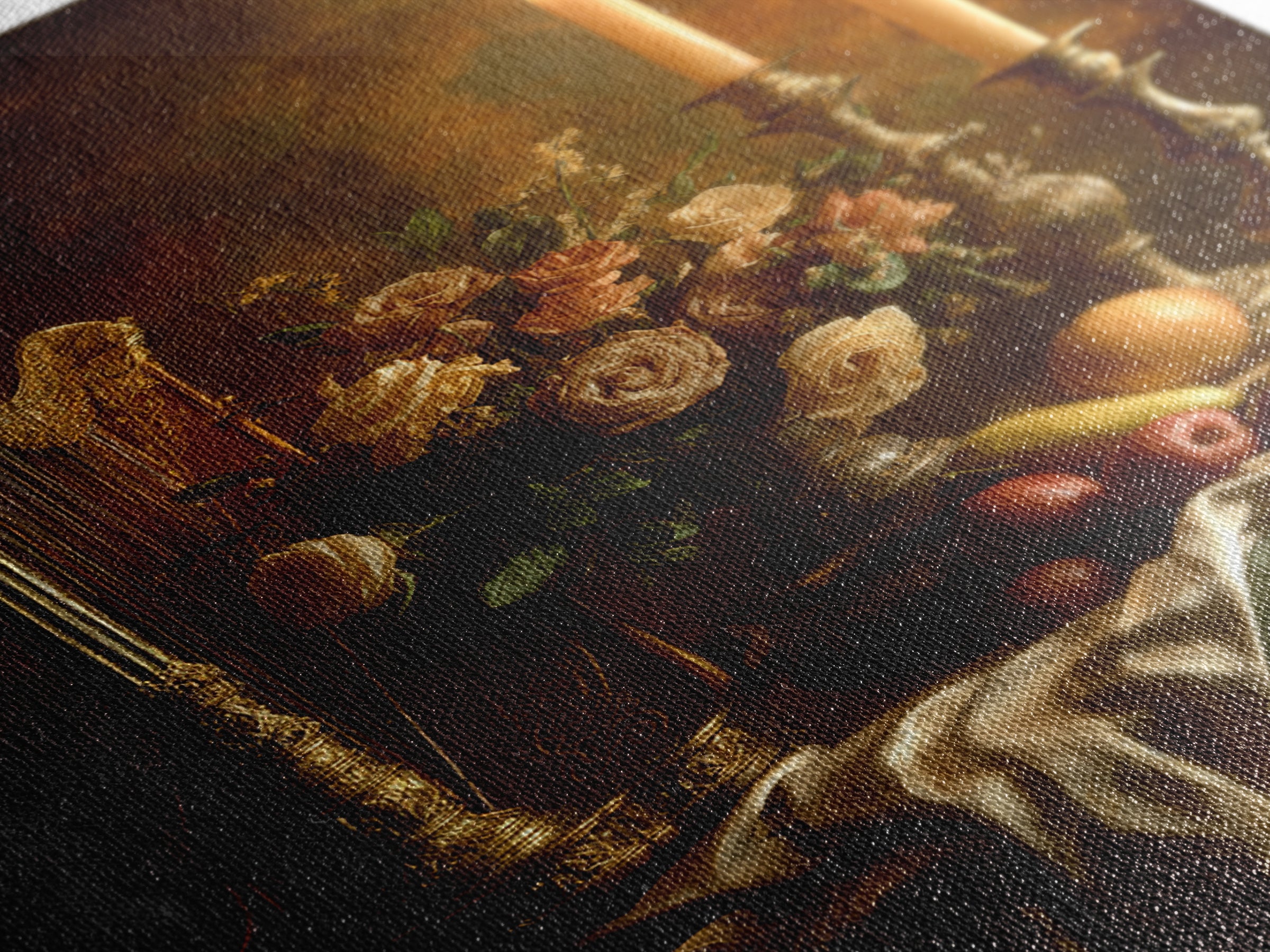 Golden Harp and Roses Framed Canvas Print, Baroque Art, Maximalist Wall Art, Living Room Decor, Abstract Art, Ornate, BAO-2x3-26
