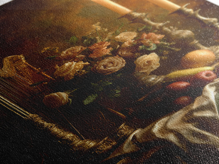 Golden Harp and Roses Framed Canvas Print, Baroque Art, Maximalist Wall Art, Living Room Decor, Abstract Art, Ornate, BAO-2x3-26