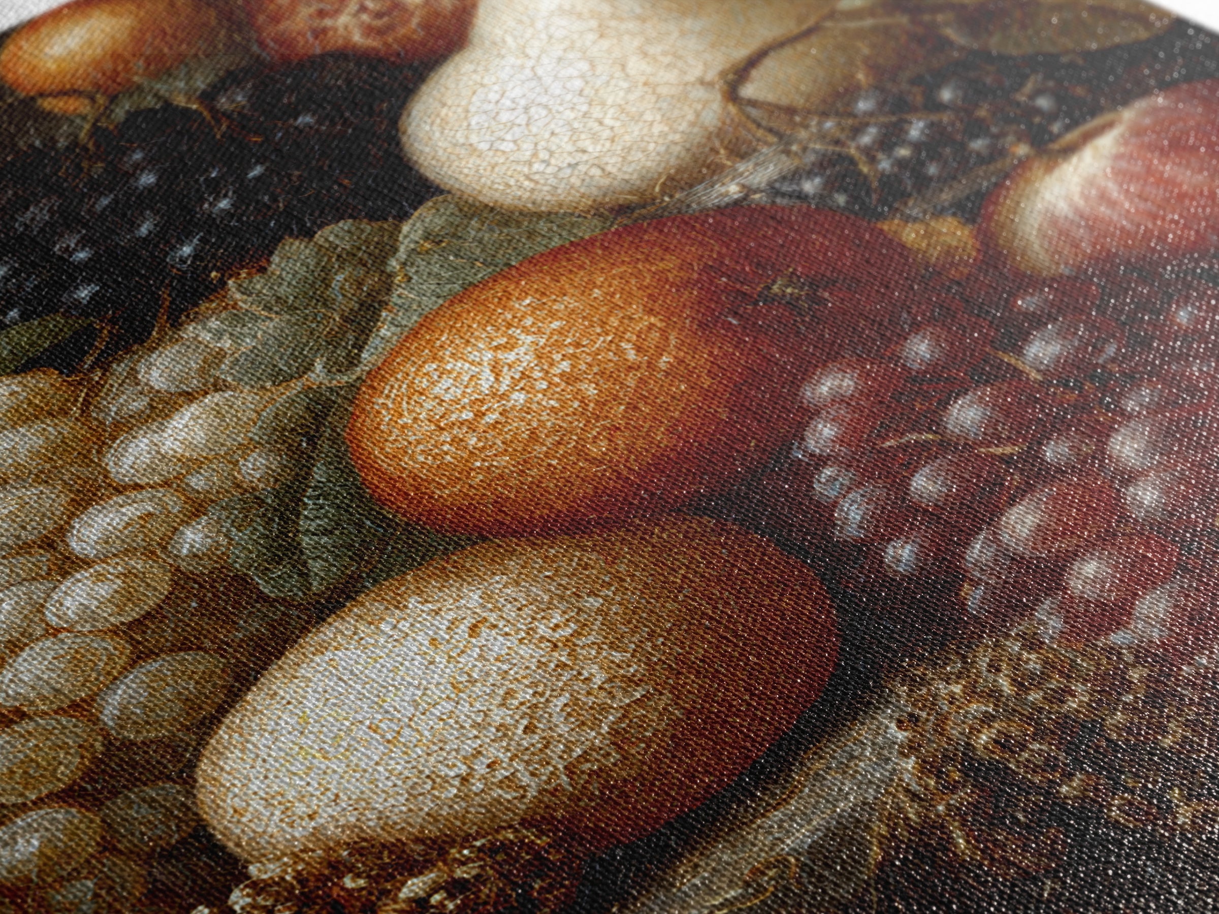 Lavish Banquet Fruit Composition Framed Canvas Print, Baroque Art, Textured Painting, Living Room Decor, Fine Art, Ornate, BAO-2x3-28