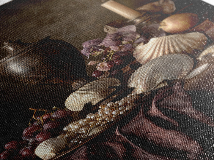 Ornamental Shell and Pearl Composition Framed Canvas Print, Baroque Art, Feminist Art, Living Room Decor, Fine Art, Ornate, BAO-2x3-30