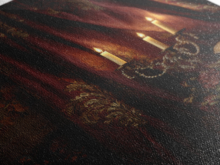 Velvet Drapery with Pearls Flowers and Candlelight Canvas Print, Baroque Art, Portrait Painting, Living Room Decor, Ornate, BAO-2x3-35