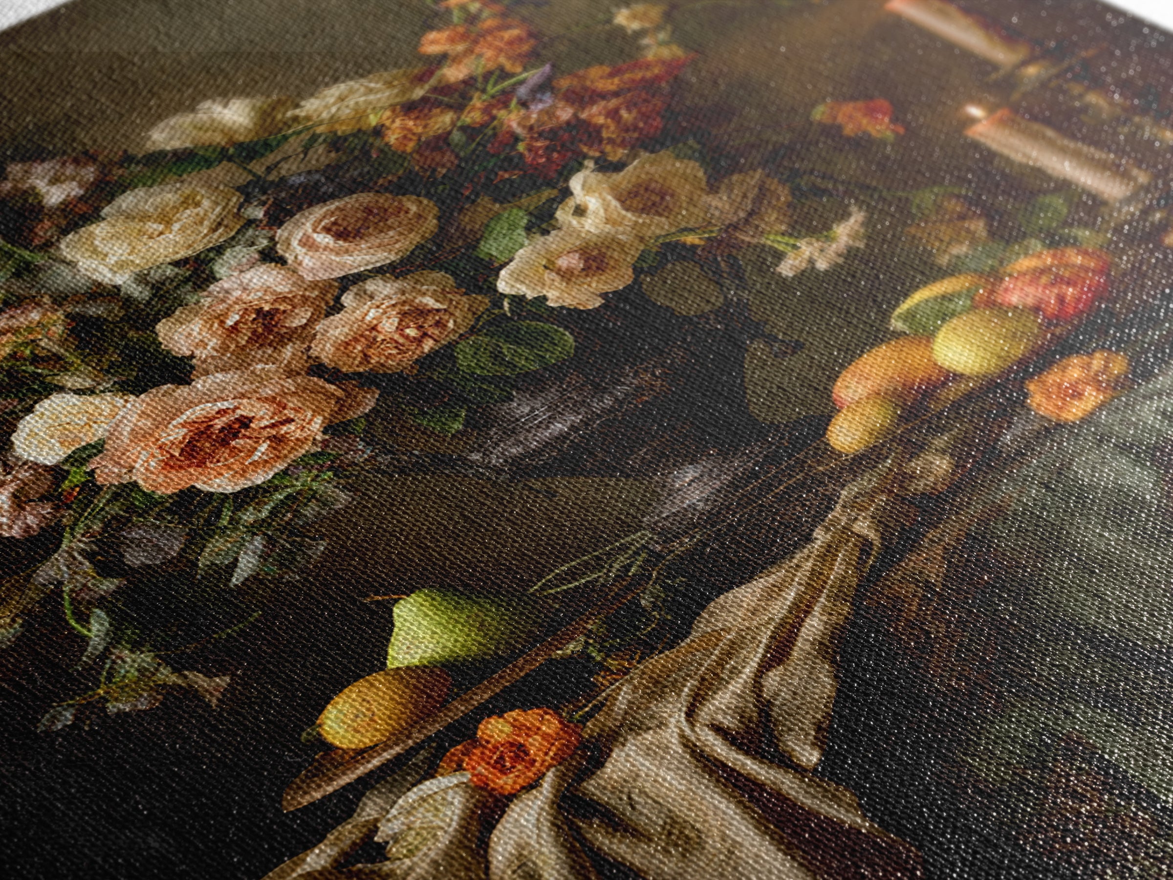 Dark Floral Arrangement Framed Canvas Print, Baroque Art, Decor, Living Room Decor, Fine Art, Ornate, Moody Wall Art, BAO-2x3-36