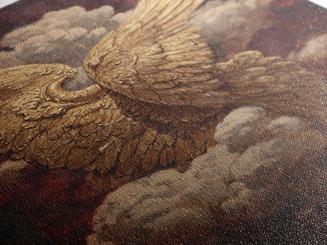 Gilded Angel Wings Emerging from Storm Clouds Framed Canvas Print, Baroque Art, Modern Decor, Living Room Decor, Ornate, BAO-2x3-38