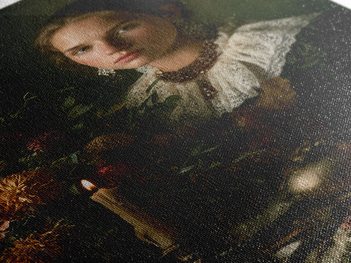 Classical Portrait with Lace Collar and Jewel Canvas Print, Baroque Art, Gallery Wall, Living Room Decor, Oil Painting, Ornate, BAO-2x3-39