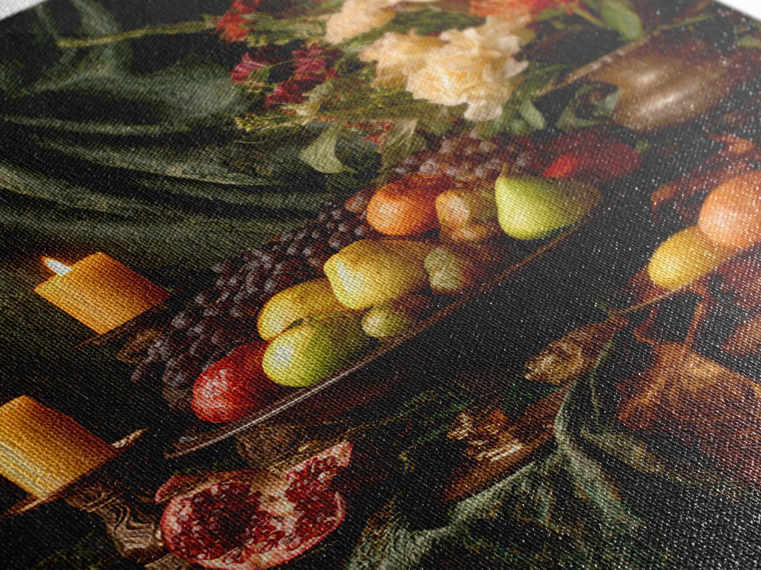 Lavish Banquet Fruit Composition Framed Canvas Print, Baroque Art, Eclectic Wall Art, Living Room Decor, Fine Art, Ornate, BAO-2x3-4