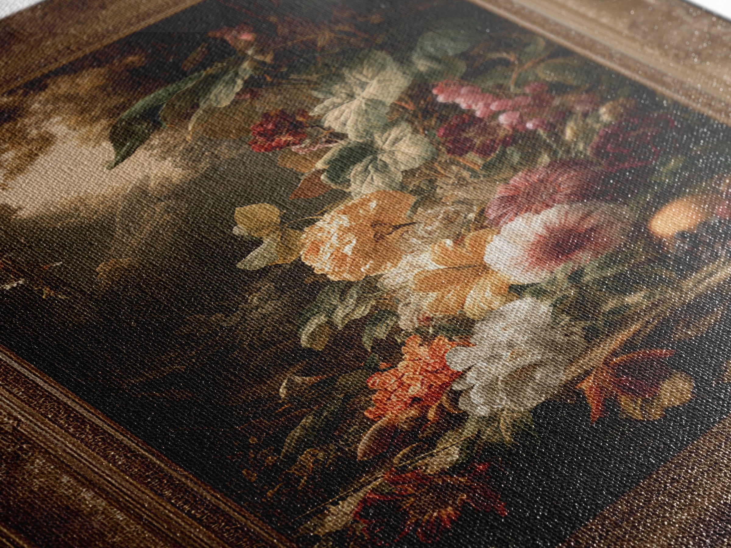 Ornate Gold Frame Illusion Around a Botanical Framed Canvas Print, Baroque Art, Modern Decor, Living Room Decor, Ornate, BAO-2x3-41