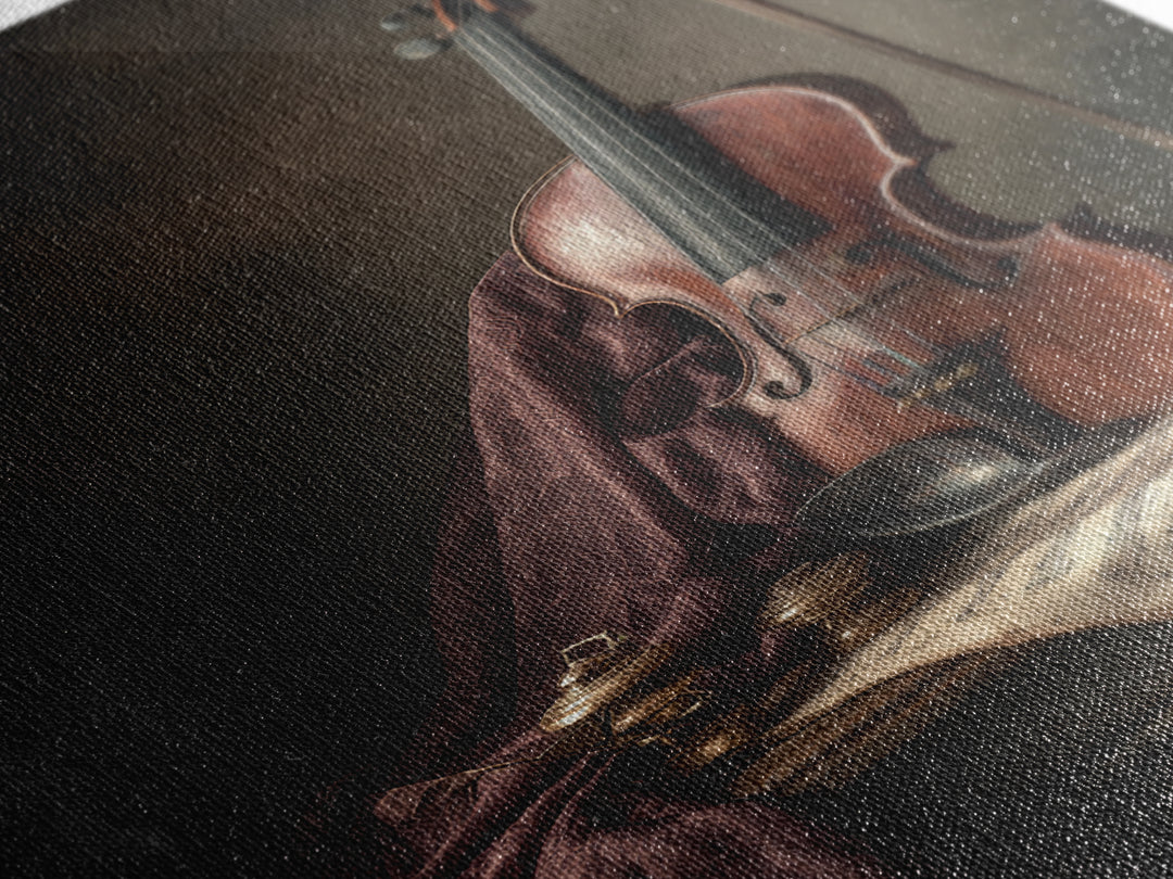 Baroque Violin and Sheet Music Still Life Framed Canvas Print, Baroque Art, Dark Academia Art, Living Room Decor, Ornate, BAO-2x3-43