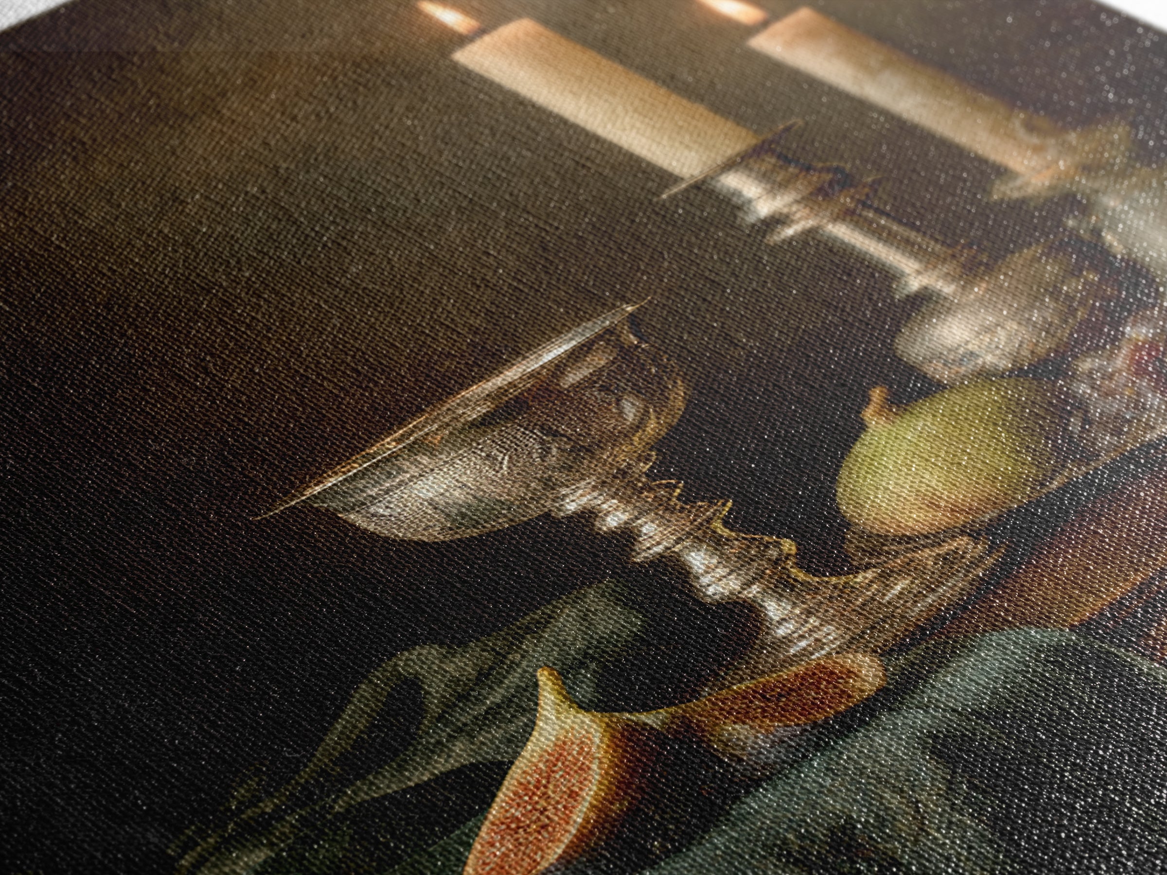 Candlelit Table with Silver Goblet and Figs Canvas Print, Baroque Art, Fine Art Print, Living Room Decor, Fine Art, Ornate, BAO-2x3-45
