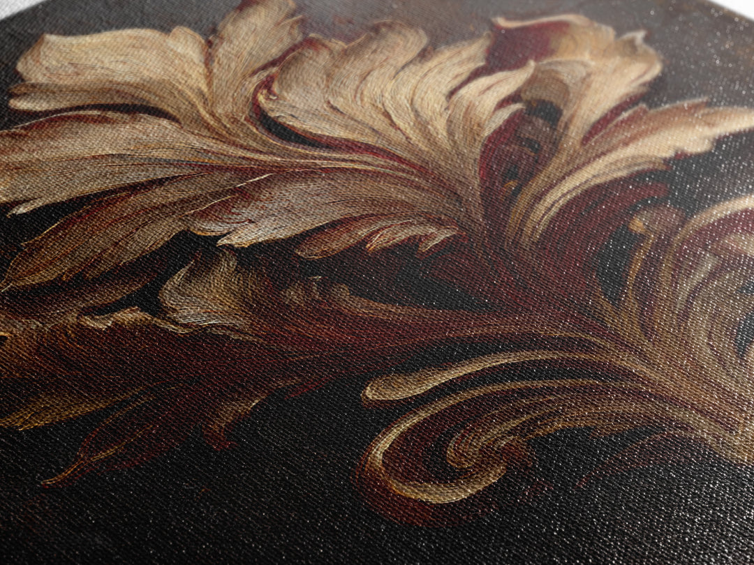 Carved Acanthus Leaf Ornament Study Framed Canvas Print, Baroque Art, Maximalist Decor, Living Room Decor, Fine Art, Ornate, BAO-2x3-47