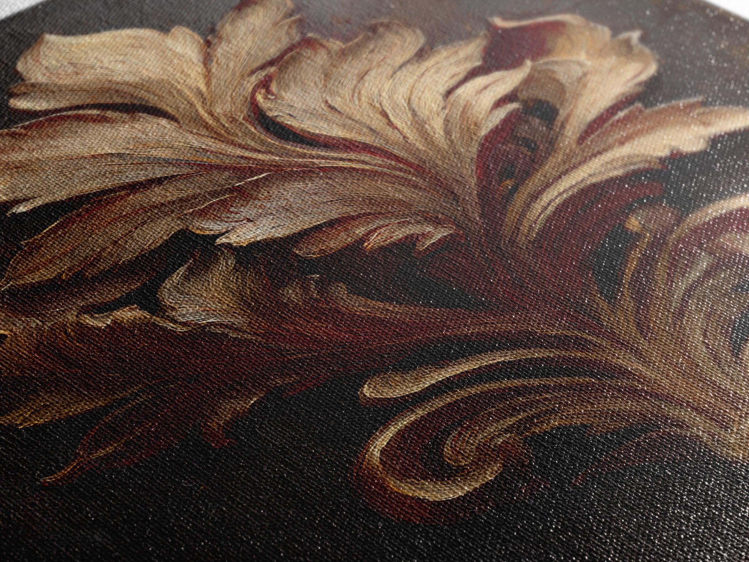 Carved Acanthus Leaf Ornament Study Framed Canvas Print, Baroque Art, Maximalist Decor, Living Room Decor, Fine Art, Ornate, BAO-2x3-47