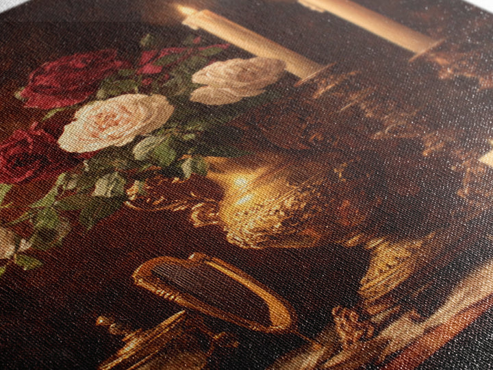 Golden Harp and Roses Canvas Print, Baroque Art, Gallery Decor, Living Room Decor, Fine Art, Ornate, Minimalist Decor, BAO-2x3-50