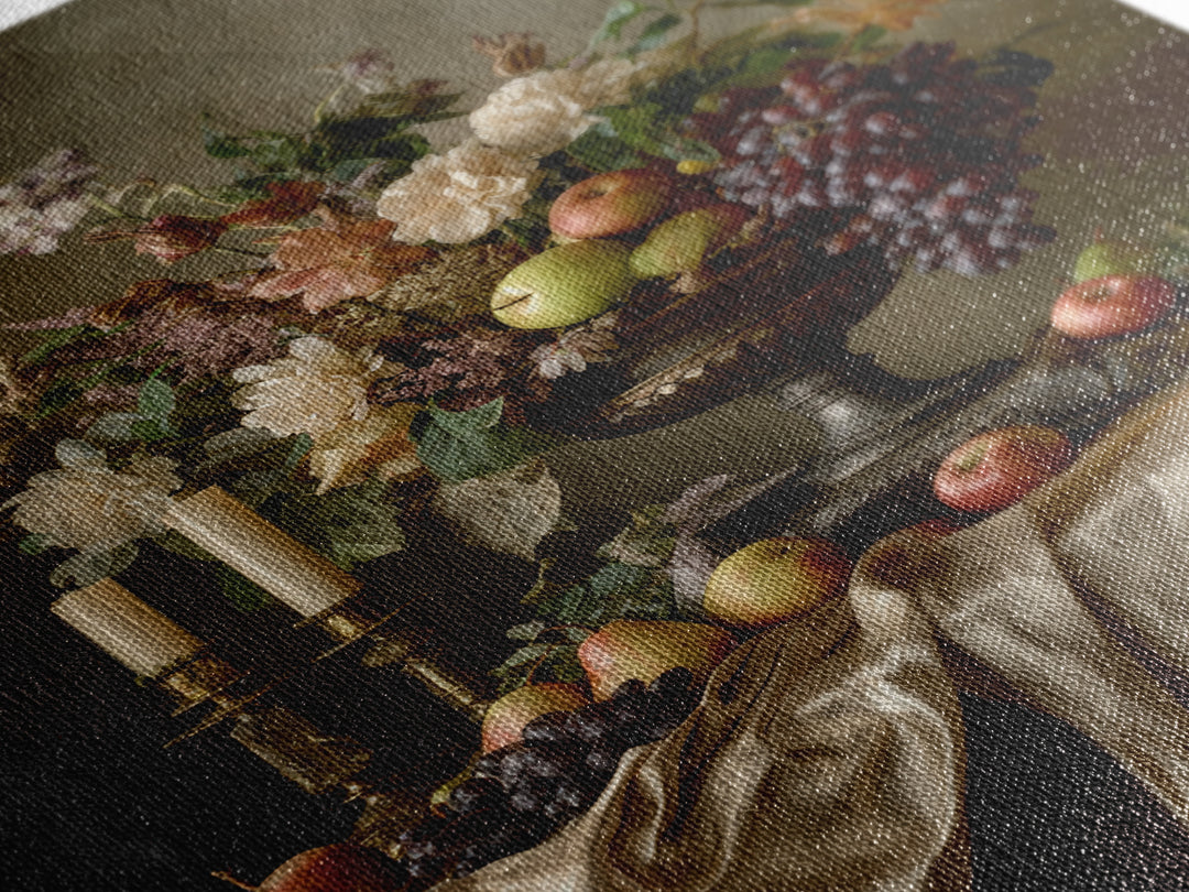 Lavish Banquet Fruit Composition Framed Canvas Print, Baroque Art, Eclectic Wall Art, Living Room Decor, Fine Art, Ornate, BAO-2x3-52