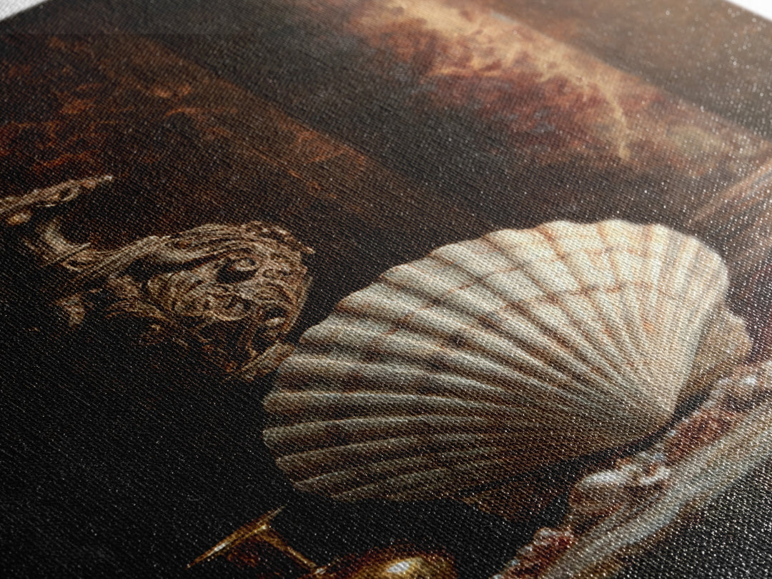 Ornamental Shell and Pearl Composition Framed Canvas Print, Baroque Art, Feminist Art, Living Room Decor, Fine Art, Ornate, BAO-2x3-6