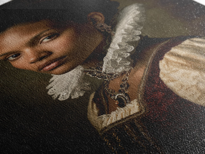 Classical Portrait with Lace Collar and Jewel Framed Canvas Print, Baroque Art, Feminist Art, Living Room Decor, Ornate, BAO-2x3-63
