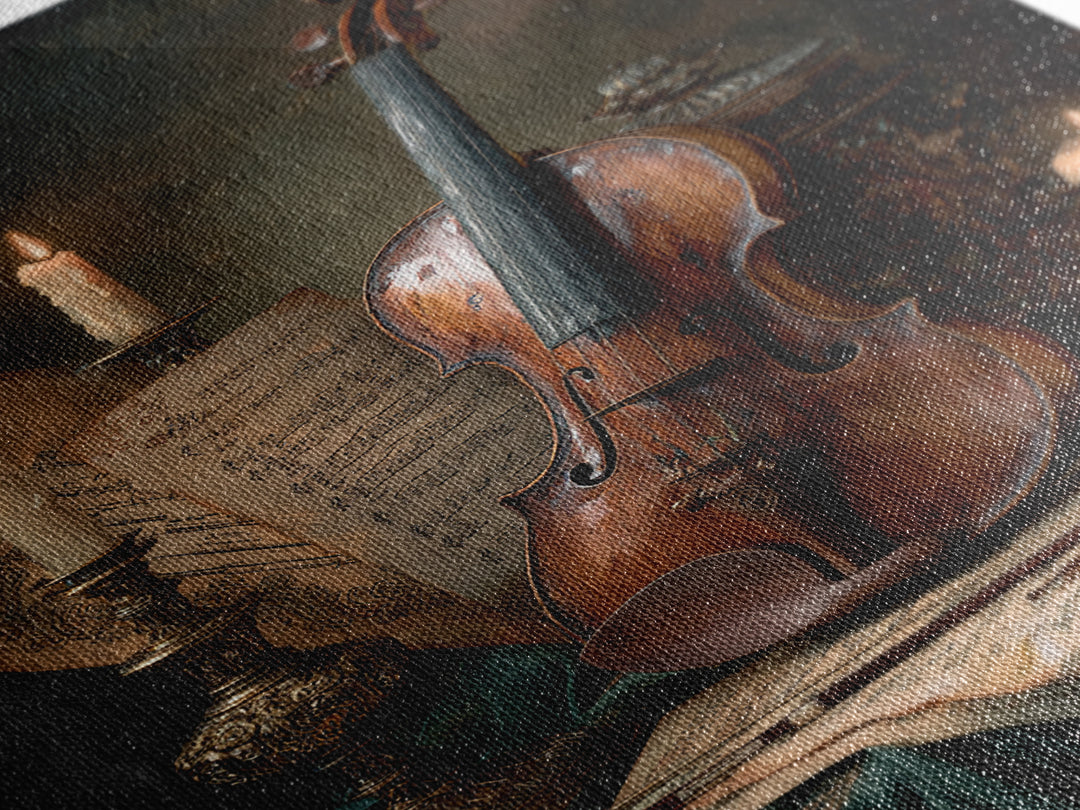 Baroque Violin and Sheet Music Still Life Canvas Print, Baroque Art, Art Nouveau Decor, Living Room Decor, Fine Art, Ornate, BAO-2x3-67