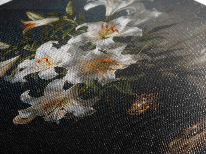 Dramatic White Lilies Framed Canvas Print, Baroque Art, Modern Decor, Living Room Decor, Fine Art, Ornate, Poster, Painting, BAO-2x3-68