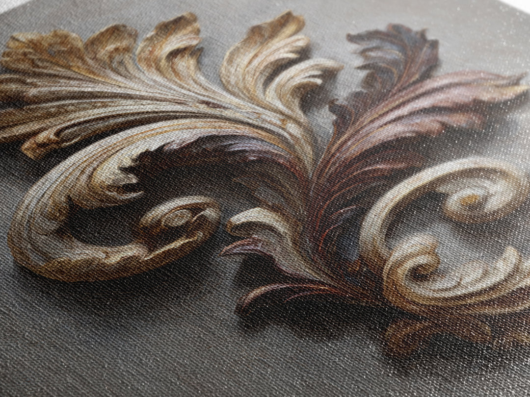 Carved Acanthus Leaf Ornament Study Canvas Print, Baroque Art, Baroque, Living Room Decor, Oil Painting, Ornate, BAO-2x3-71