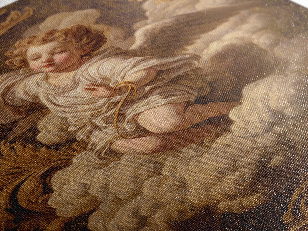 Ornate Cherub Figure Surrounded by Clouds and Canvas Print, Baroque Art, Luxury Decor, Living Room Decor, Fine Art, Ornate, BAO-2x3-82