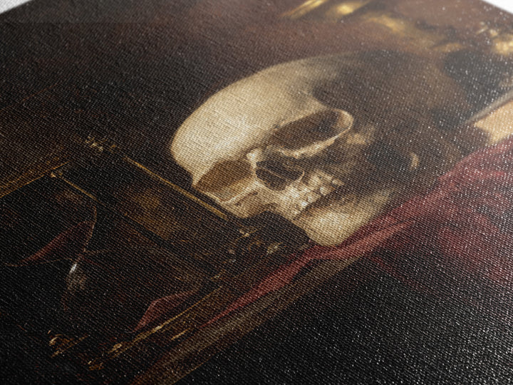 Skull and Hourglass Vanitas Still Life Framed Canvas Print, Baroque Art, Contemporary Art, Living Room Decor, Fine Art, Ornate, BAO-2x3-85